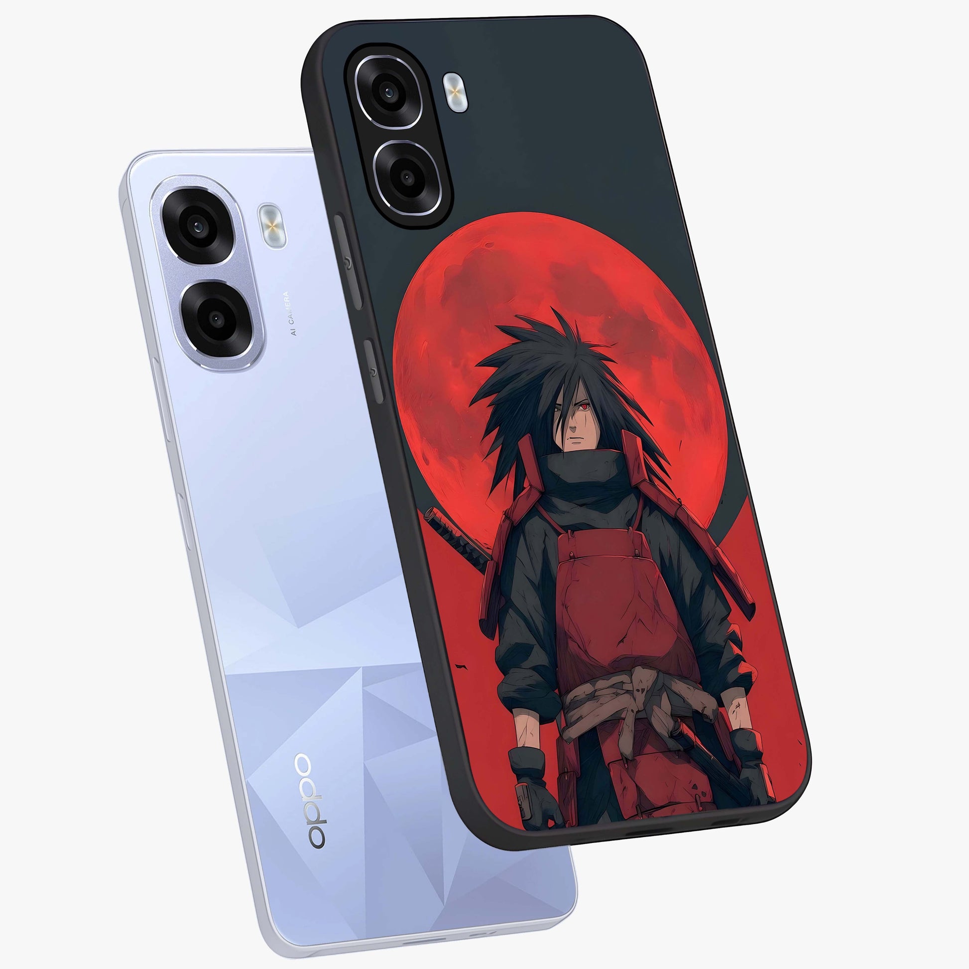 Crimson Moon Warlord Glass Case displayed in angled mockup highlighting dramatic crimson moon design with fantasy aesthetic.
