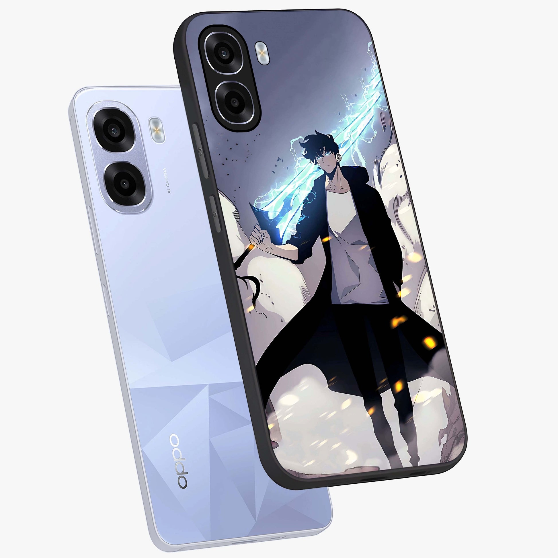 Dark Lightning Anime Warrior Glass Case displayed in angled mockup highlighting powerful lightning themed anime illustration.