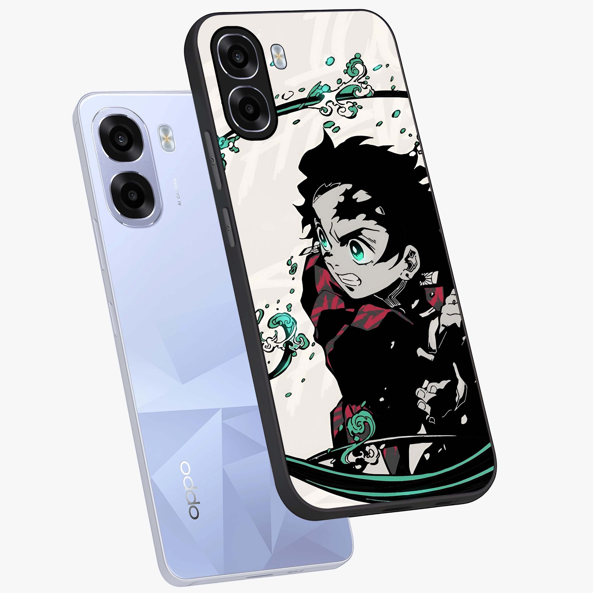 Demon Slayer Glass Case displayed in angled mockup highlighting dramatic anime character design with action aesthetic.