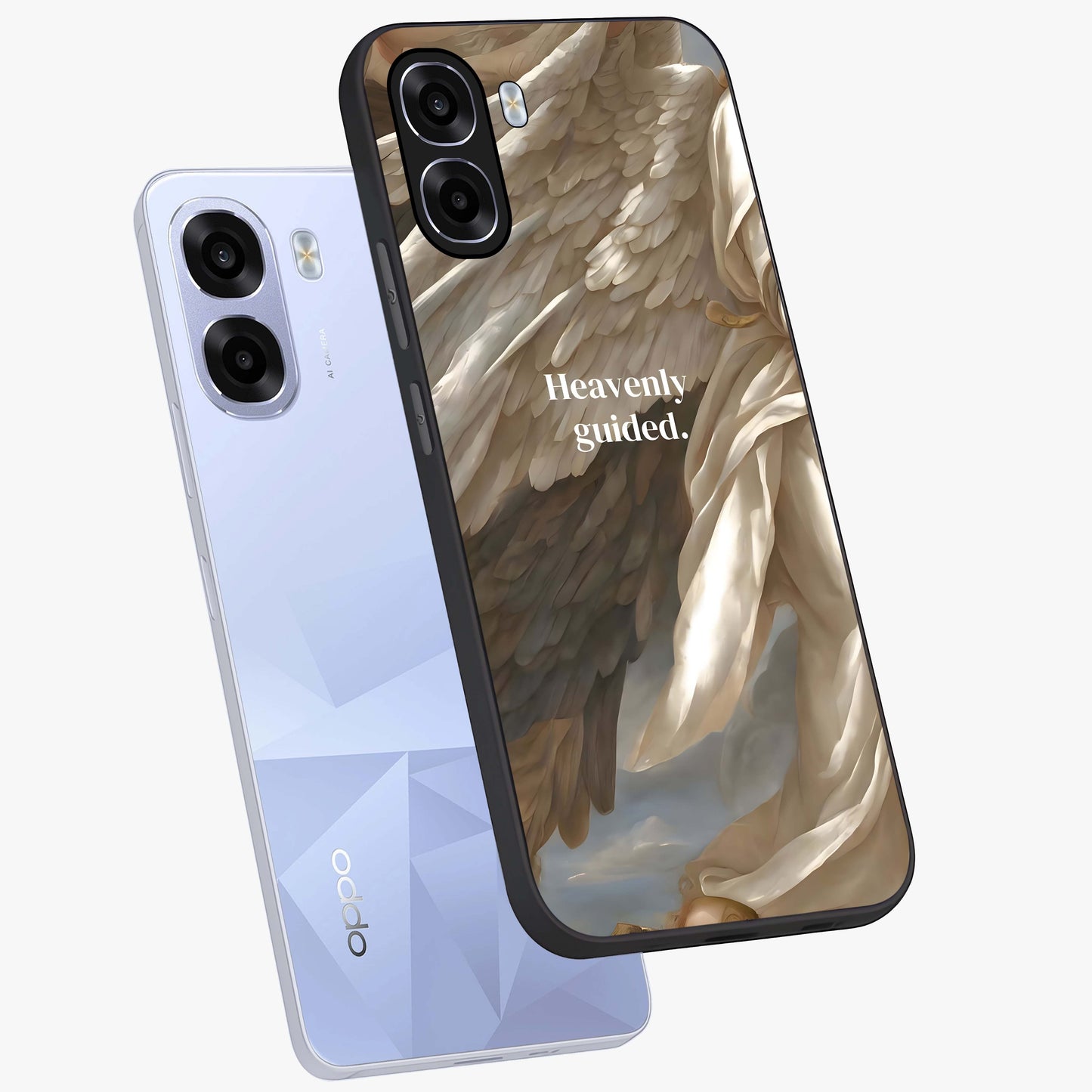Divine Winged Grace Glass Case displayed in angled mockup highlighting graceful wing design with divine aesthetic style.