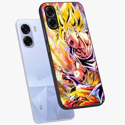 Firing Goku Glass Case displayed in angled mockup highlighting dynamic anime character design with action aesthetic.