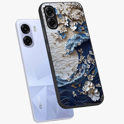 Floral Wave Origami Glass Case displayed in angled mockup highlighting geometric origami flower design with modern aesthetic style.