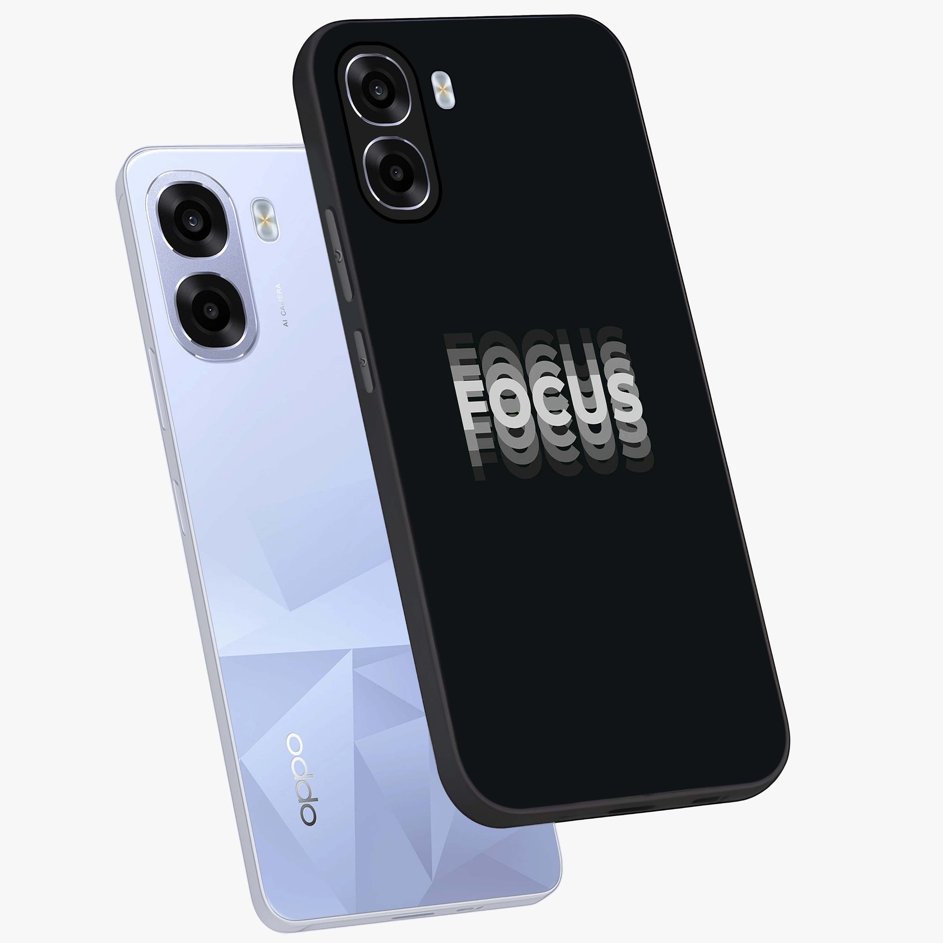 Focus Mode On Glass Case displayed in angled mockup highlighting clean minimal text artwork with modern aesthetic style.