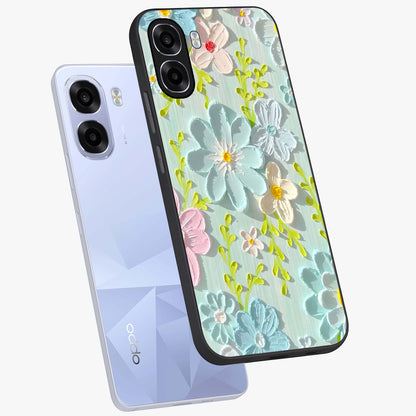 Frosted Petal Garden Glass Case displayed in angled mockup highlighting delicate flower petal design with calm garden aesthetic.