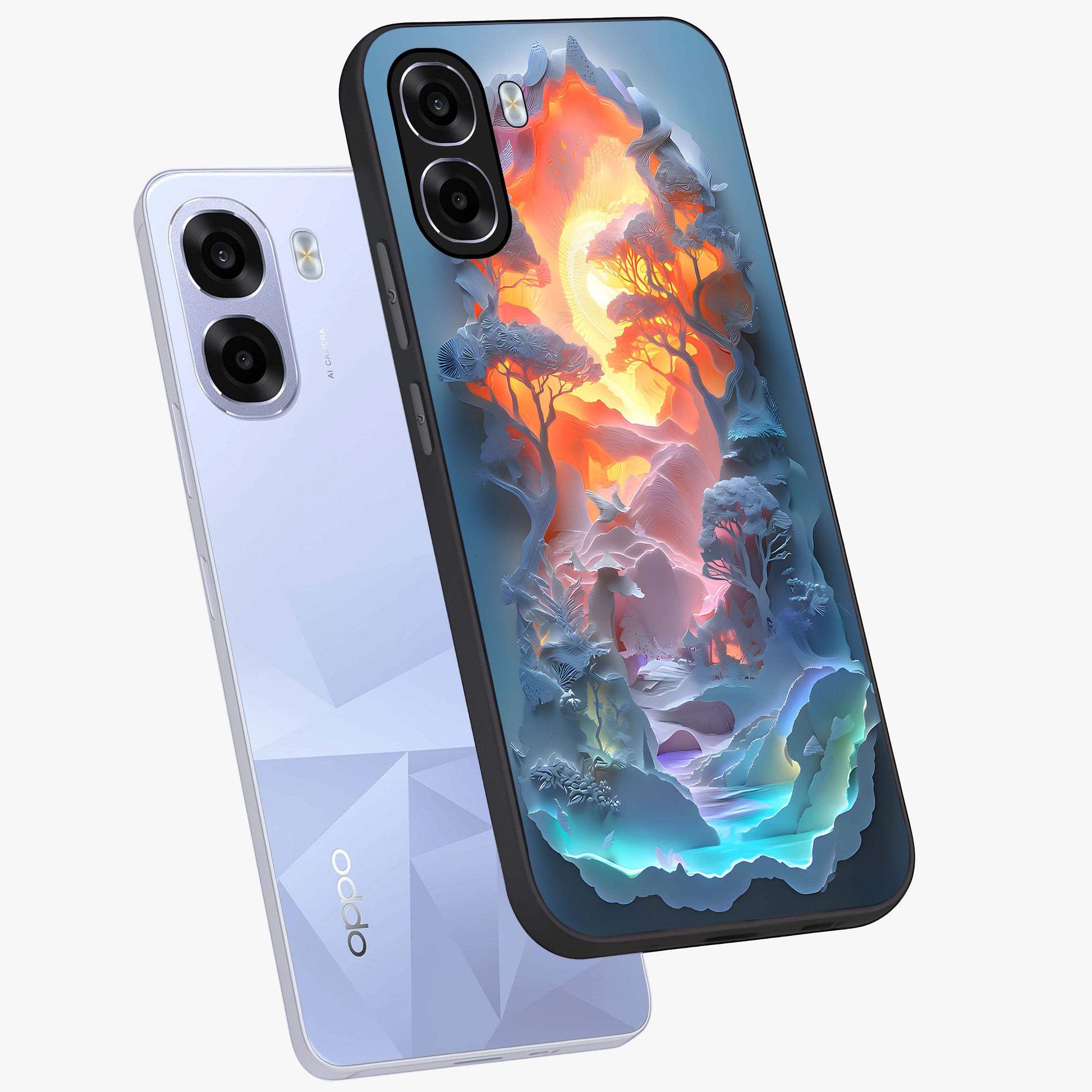 Glow Forest Portal Glass Case displayed in angled mockup highlighting mystical forest design with magical glowing aesthetic.
