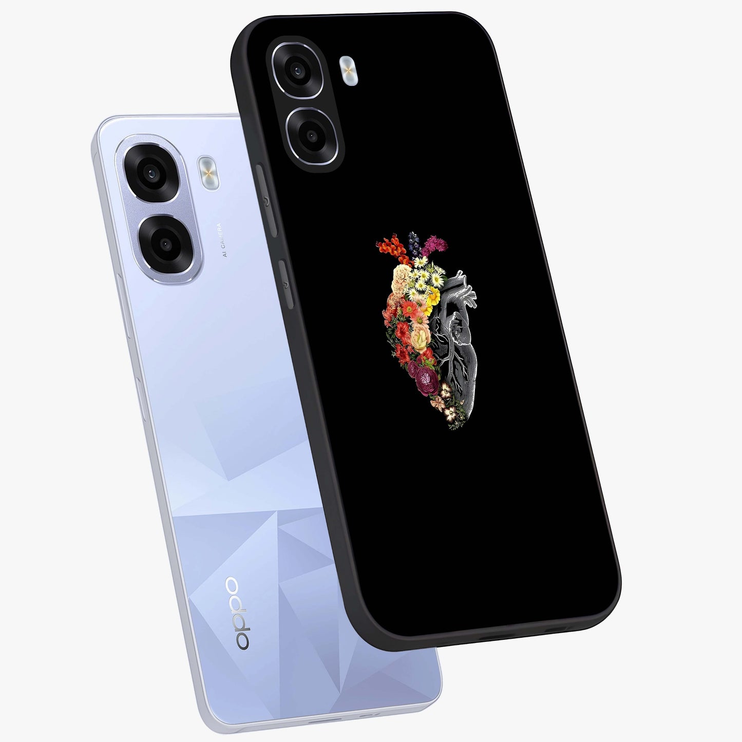Heart With Flowers Glass Case displayed in angled mockup highlighting romantic flower design with soft aesthetic style.