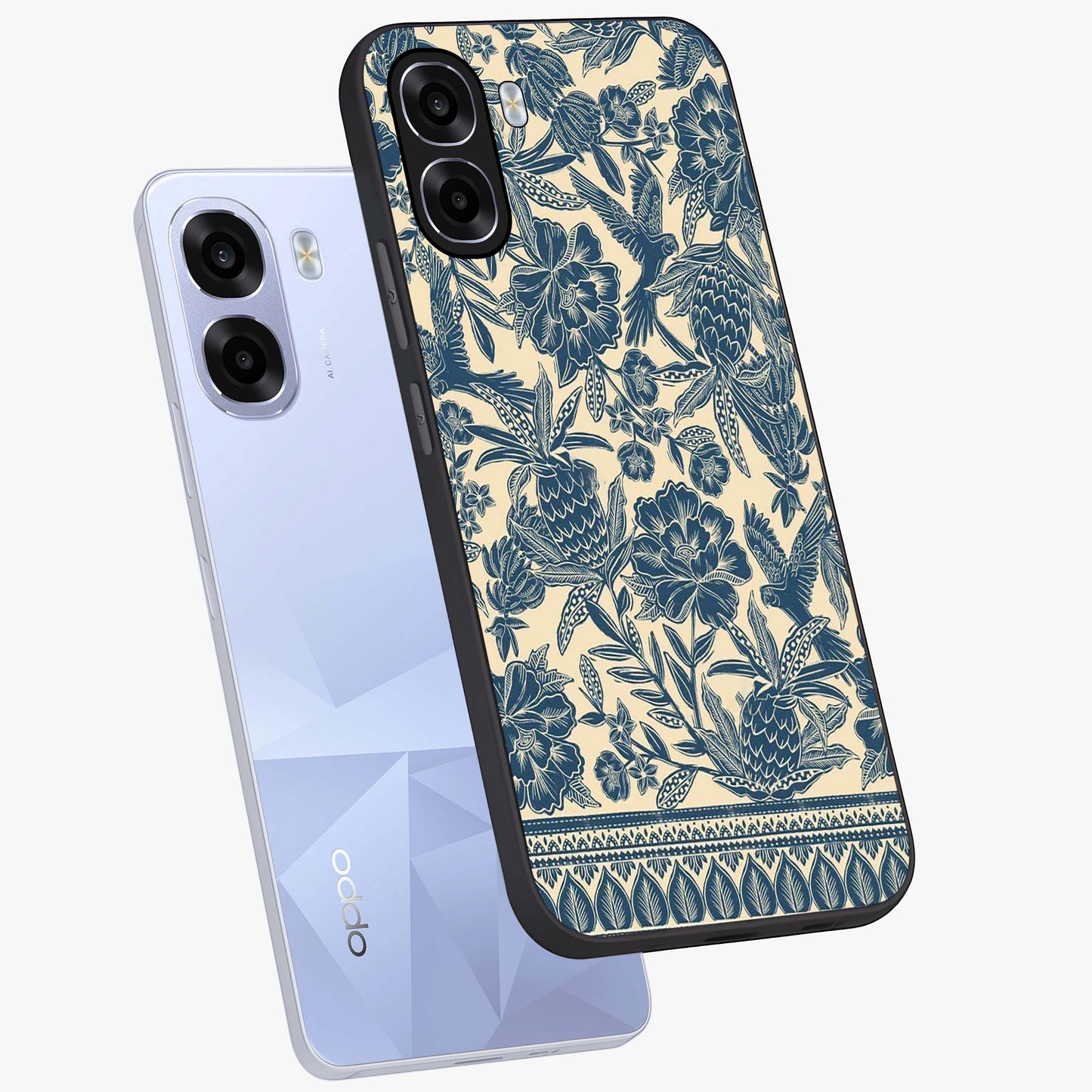 Heirloom Wild Bloom Glass Case displayed in angled mockup highlighting botanical bloom design with classic aesthetic style.