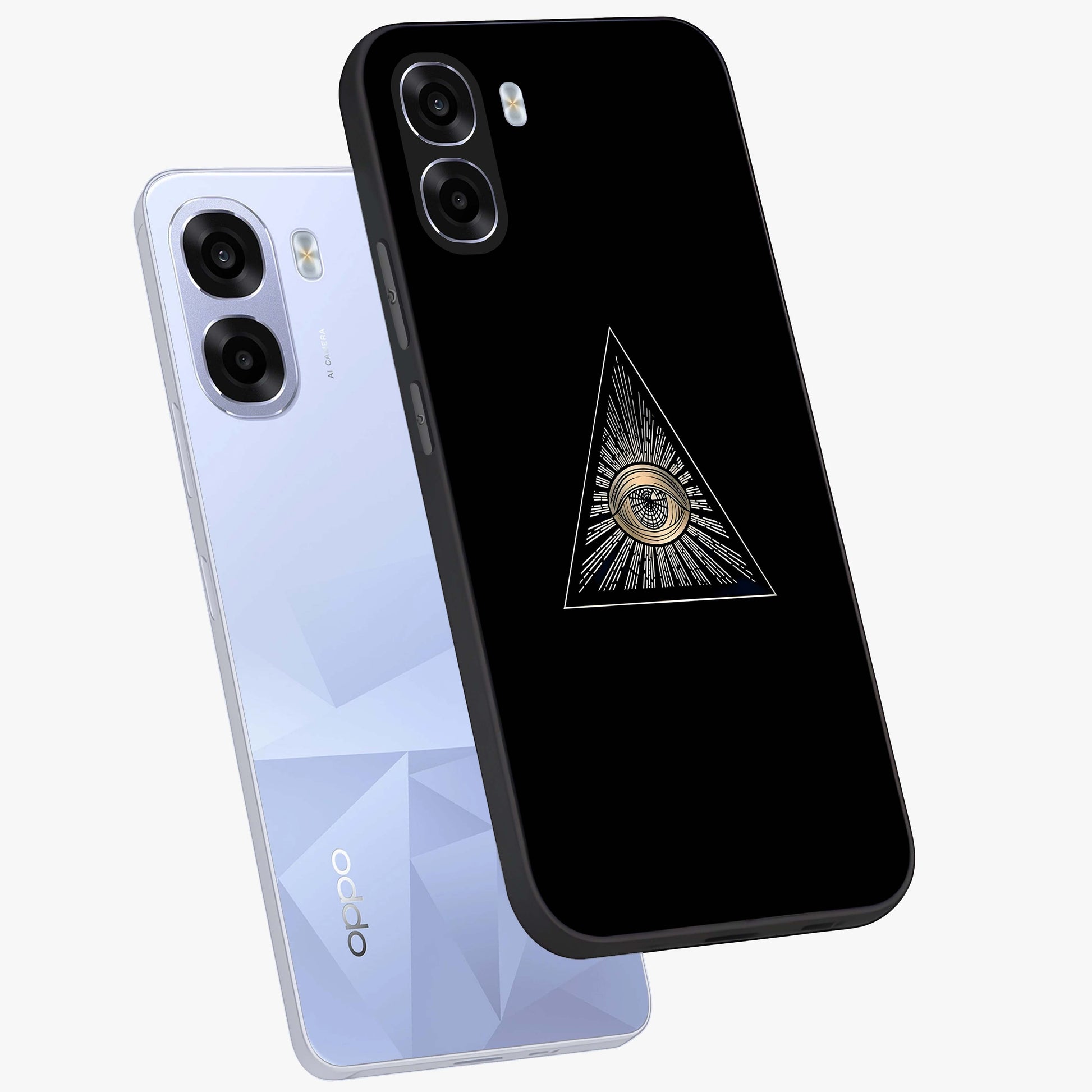 Illuminati Evil Glass Case displayed in angled mockup highlighting dark occult inspired design with bold aesthetic style.