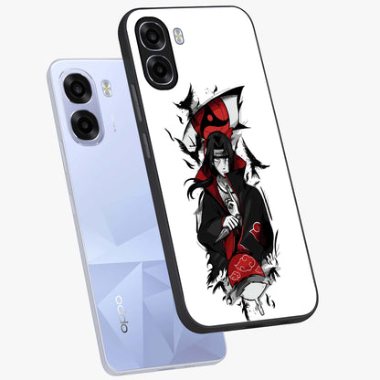 Itachi Limited Edition Naruto Anime Glass Case displayed in angled mockup highlighting dramatic anime illustration with bold action aesthetic.