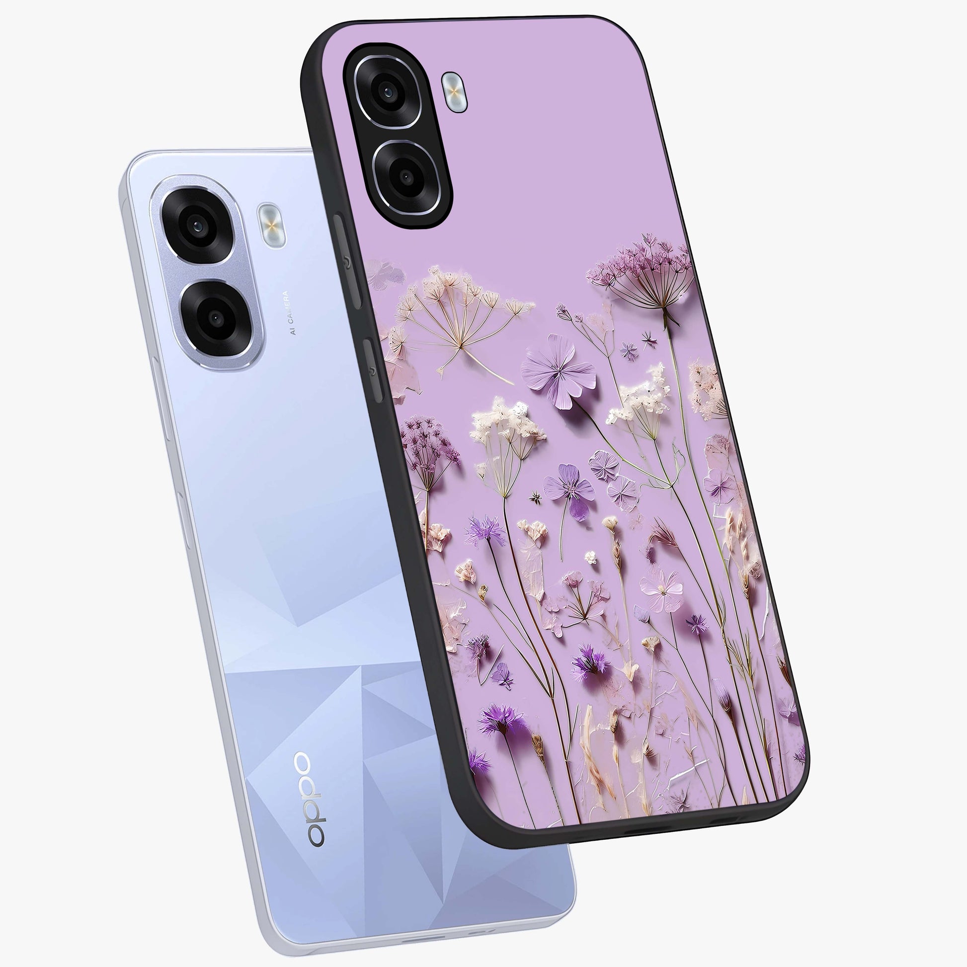 Lavender Blossom Dream Glass Case displayed in angled mockup highlighting dreamy lavender flower design with calming aesthetic style.