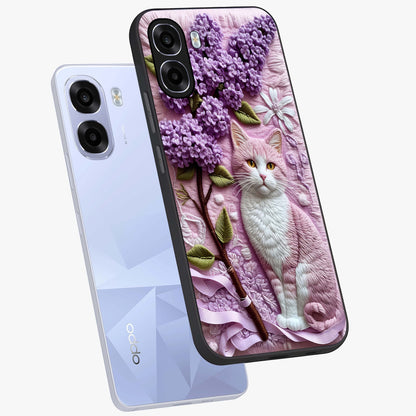 Lavender Cat Whimsy Glass Case displayed in angled mockup highlighting playful feline illustration with pastel lavender aesthetic.