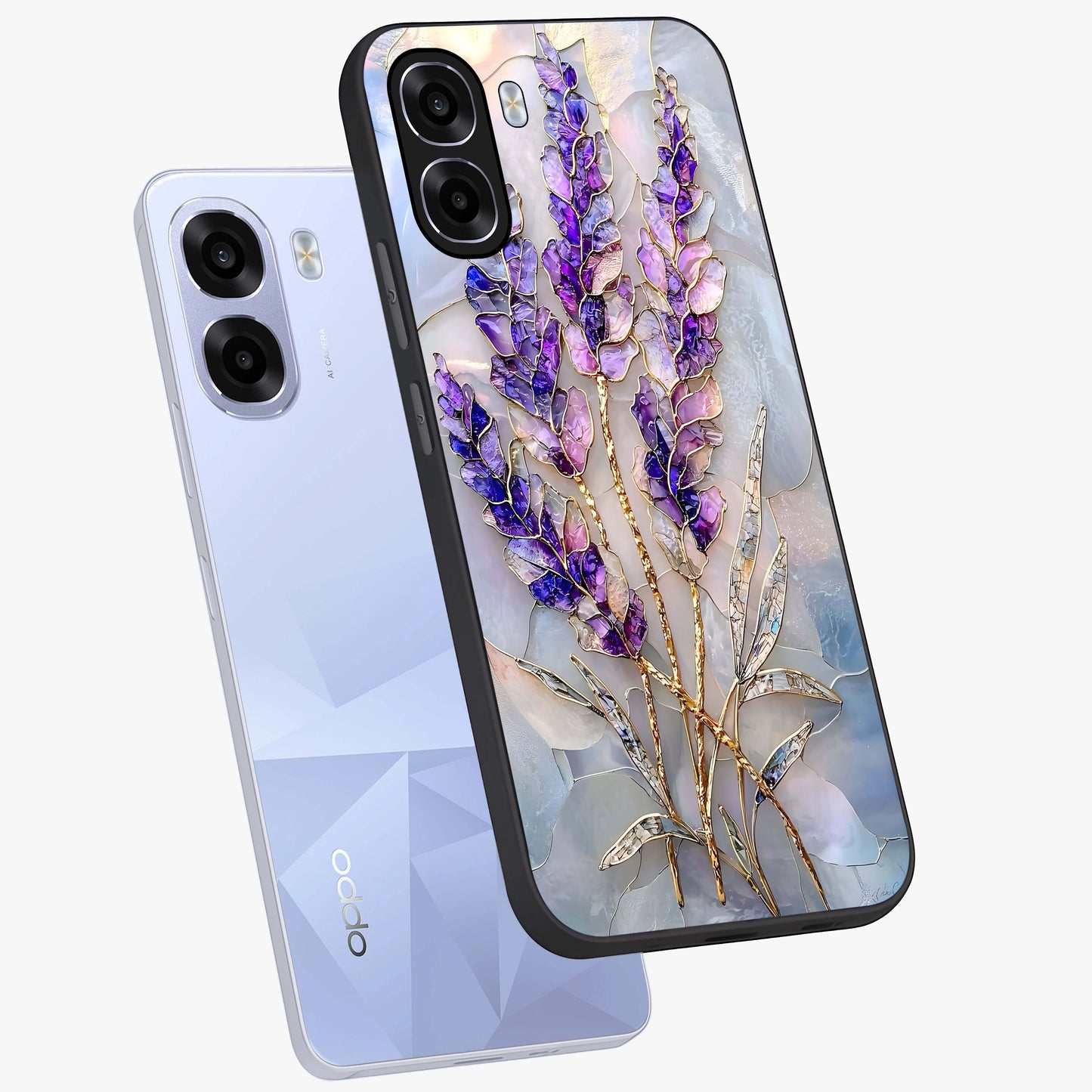 Lavender Dream Glow Glass Case displayed in angled mockup highlighting dreamy purple glow design with soft artistic style.