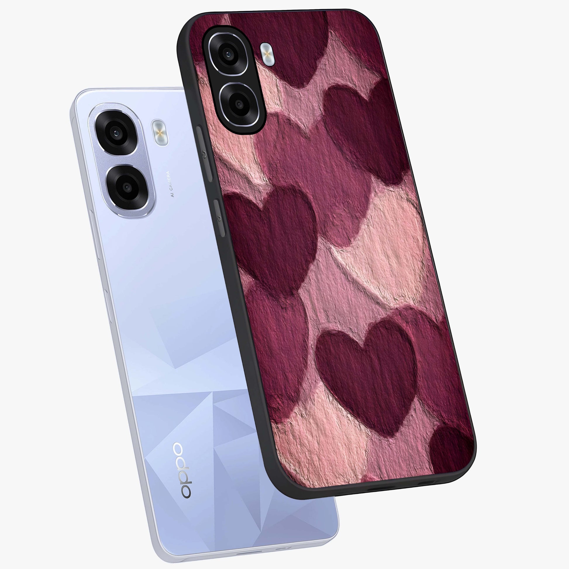 Layered Paper Hearts Glass Case displayed in angled mockup highlighting creative paper craft heart design with romantic aesthetic.