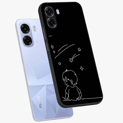 Line Art Boy With Shooting Stars Glass Case displayed in angled mockup highlighting elegant line art design with dreamy star aesthetic.