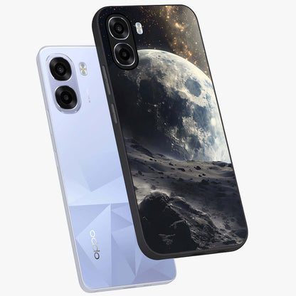 Lunar Horizon Glow Glass Case displayed in angled mockup highlighting celestial moon design with dreamy night aesthetic.