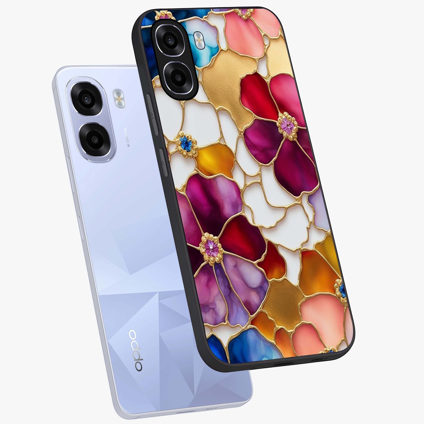 Marble Flower Pattern Glass Case displayed in angled mockup highlighting elegant marble floral design with modern aesthetic.