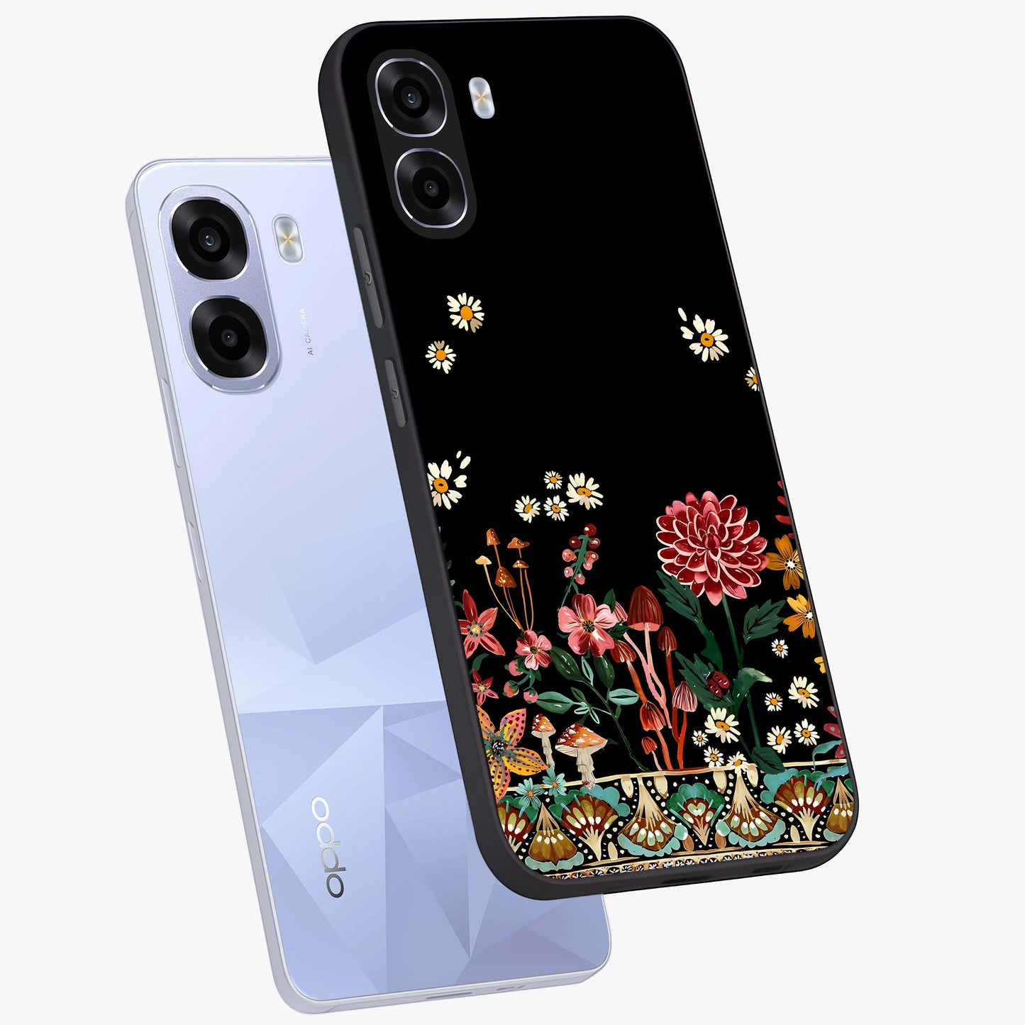 Midnight Bloom Pattern Glass Case displayed in angled mockup highlighting elegant flower design with midnight aesthetic style.