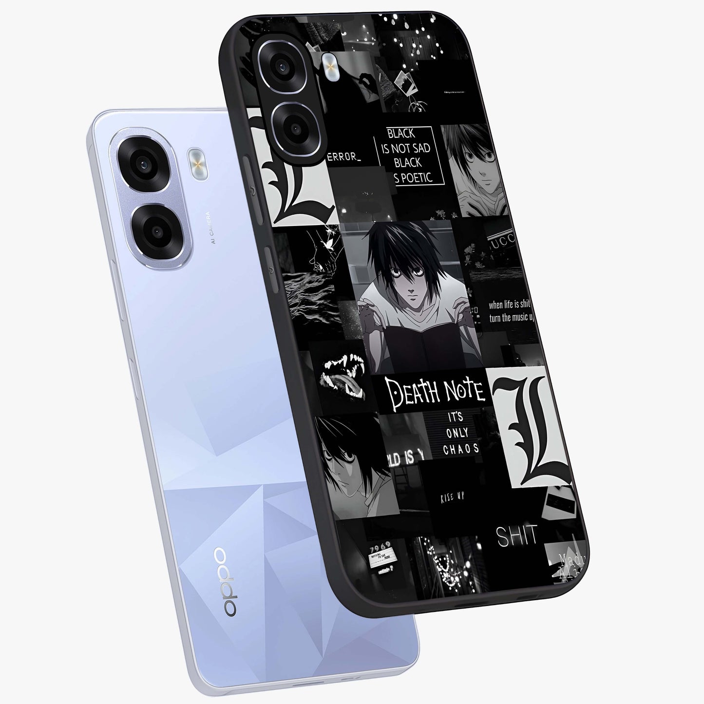 Midnight Chaos Mind Glass Case displayed in angled mockup highlighting chaotic artistic design with dramatic midnight aesthetic.