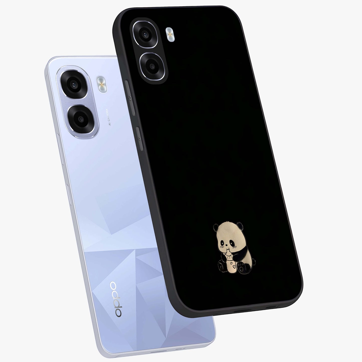 Midnight Panda Love Glass Case displayed in angled mockup highlighting adorable panda illustration with midnight aesthetic.