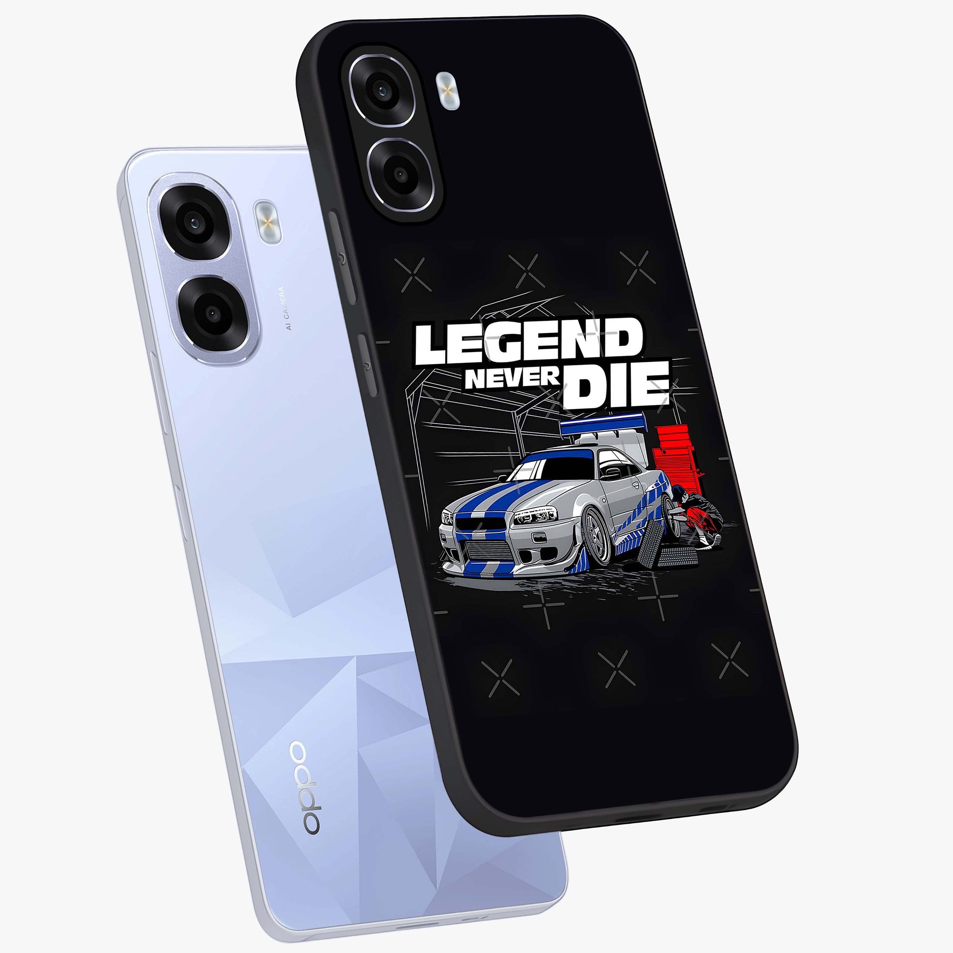 Midnight Racing Legacy Glass Case displayed in angled mockup highlighting dynamic automotive design with bold midnight aesthetic.
