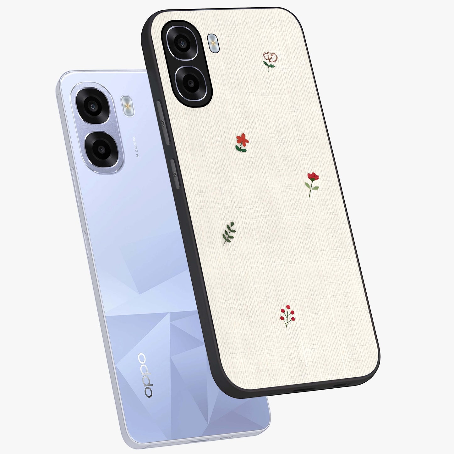 Minimalistic Blue With White Flower Pattern Glass Case displayed in angled mockup highlighting simple floral design with minimal aesthetic.