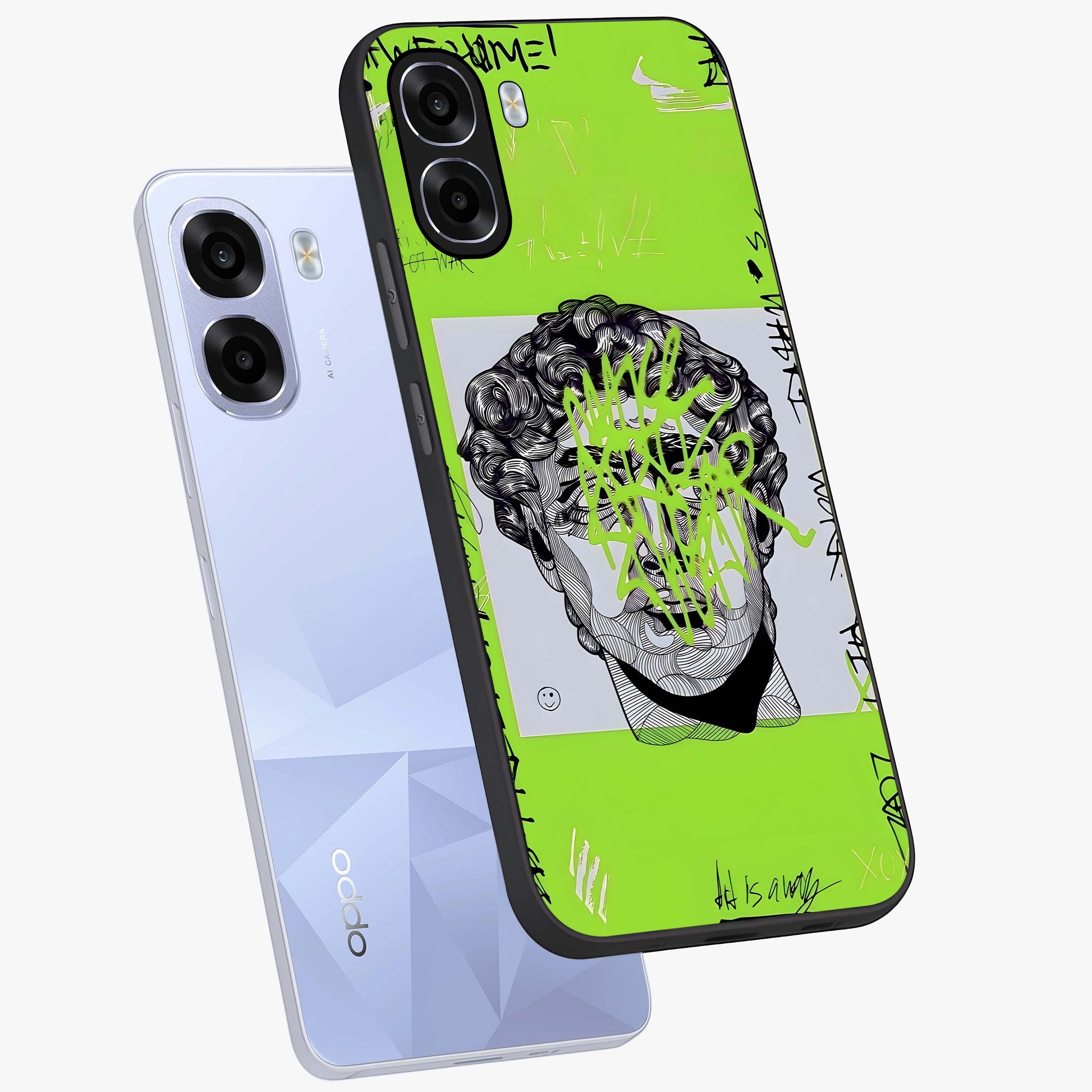Neo Graffiti Rebellion Glass Case displayed in angled mockup highlighting urban street art design with rebellious aesthetic.