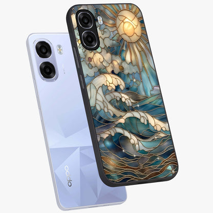 Oceanic Stained Printed Glass Case displayed in angled mockup highlighting colorful aquatic design with artistic aesthetic style.
