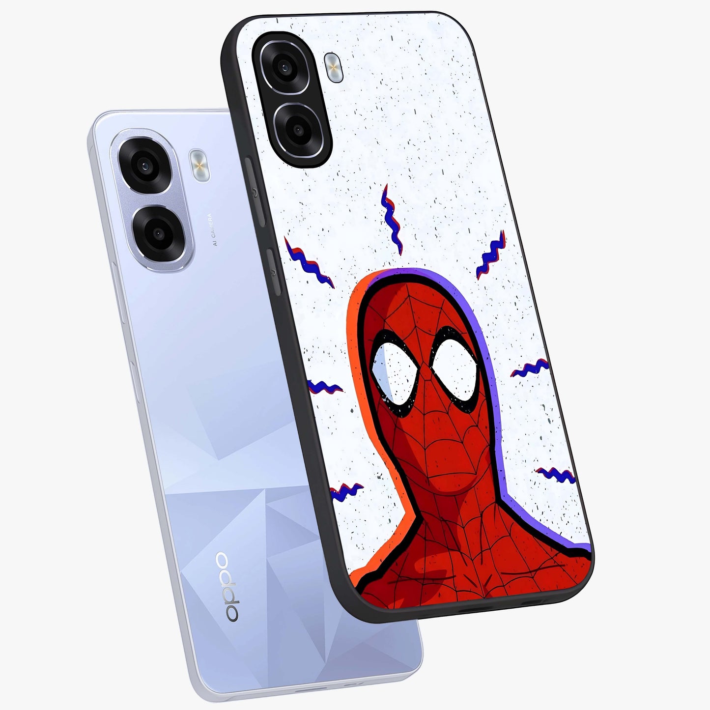 Omg Spiderman Glass Case displayed in angled mockup highlighting dynamic hero illustration with action comic aesthetic.