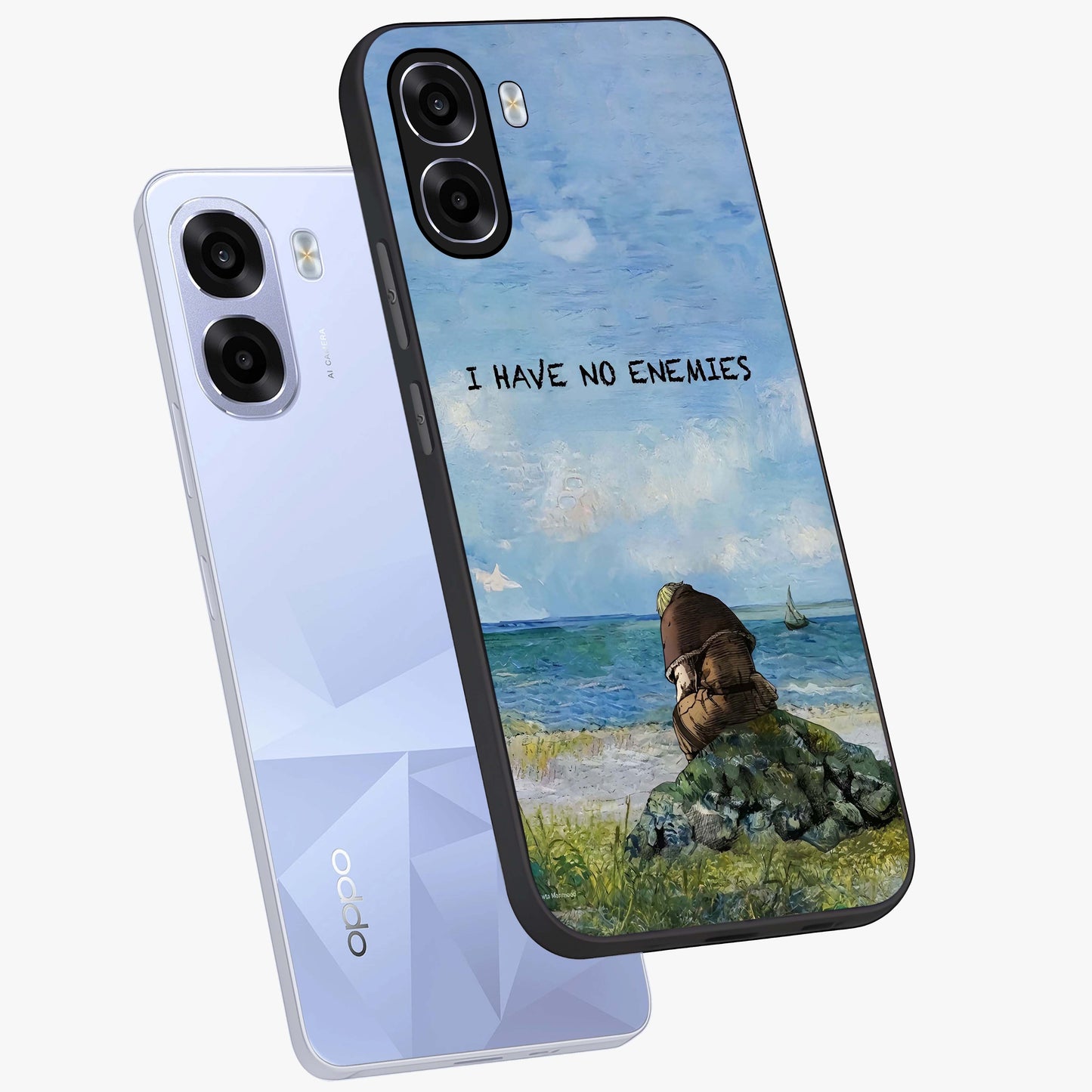Peace Beyond War Glass Case displayed in angled mockup highlighting meaningful message design with artistic aesthetic style.