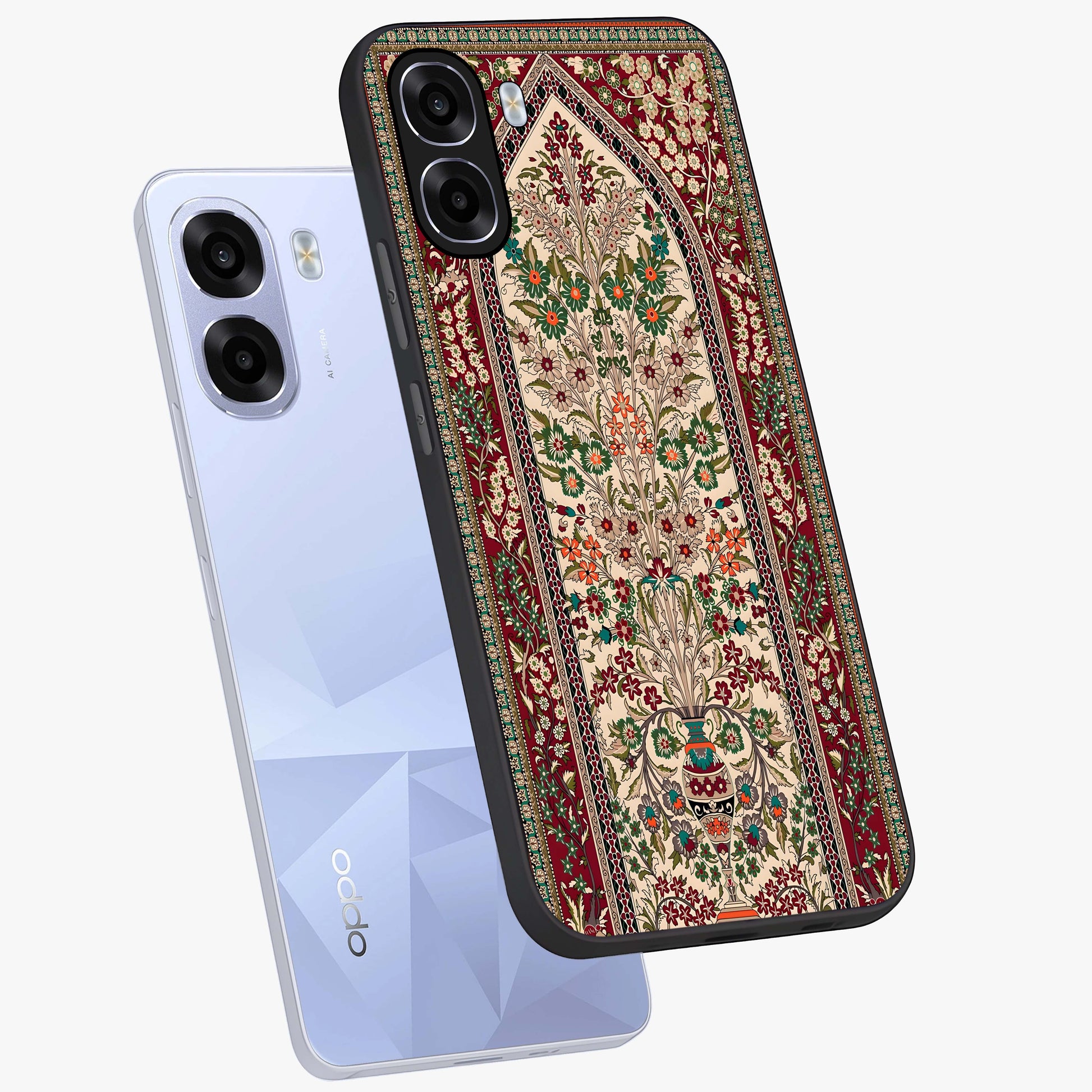 Persian Inspired Glass Case displayed in angled mockup highlighting intricate traditional design with elegant cultural aesthetic.