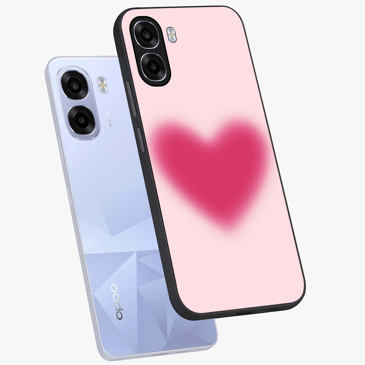 Pink Aura Heart Glass Case displayed in angled mockup highlighting vibrant pink heart design with dreamy aura aesthetic.