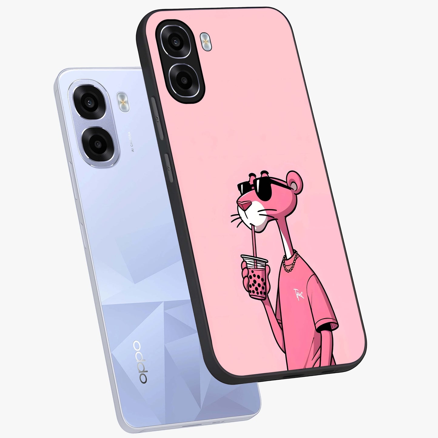 Pink Panther Glass Case displayed in angled mockup highlighting playful cartoon character design with vibrant pink aesthetic.