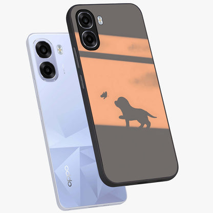 Puppy Shadow Art Glass Case displayed in angled mockup highlighting playful dog illustration with artistic shadow aesthetic.