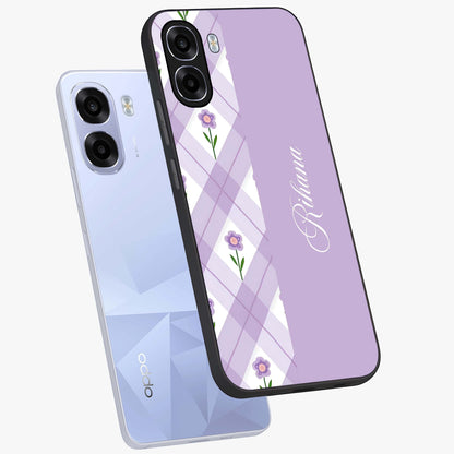 Purple Diamond Floral Glass Case displayed in angled mockup highlighting elegant purple flower design with decorative pattern.
