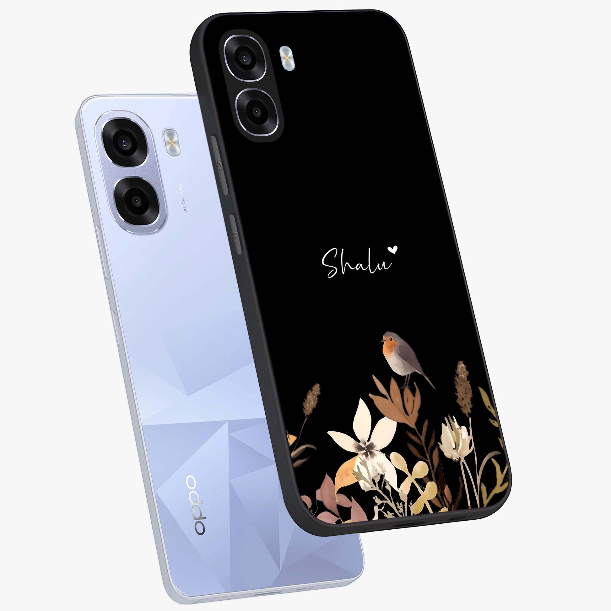 Quiet Garden Tune Custom Name Glass Case displayed in angled mockup highlighting delicate floral garden design with custom name feature.
