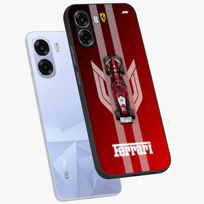 Red Ferrari F1 Vertical Glass Case displayed in angled mockup highlighting high speed racing design with bold automotive aesthetic.