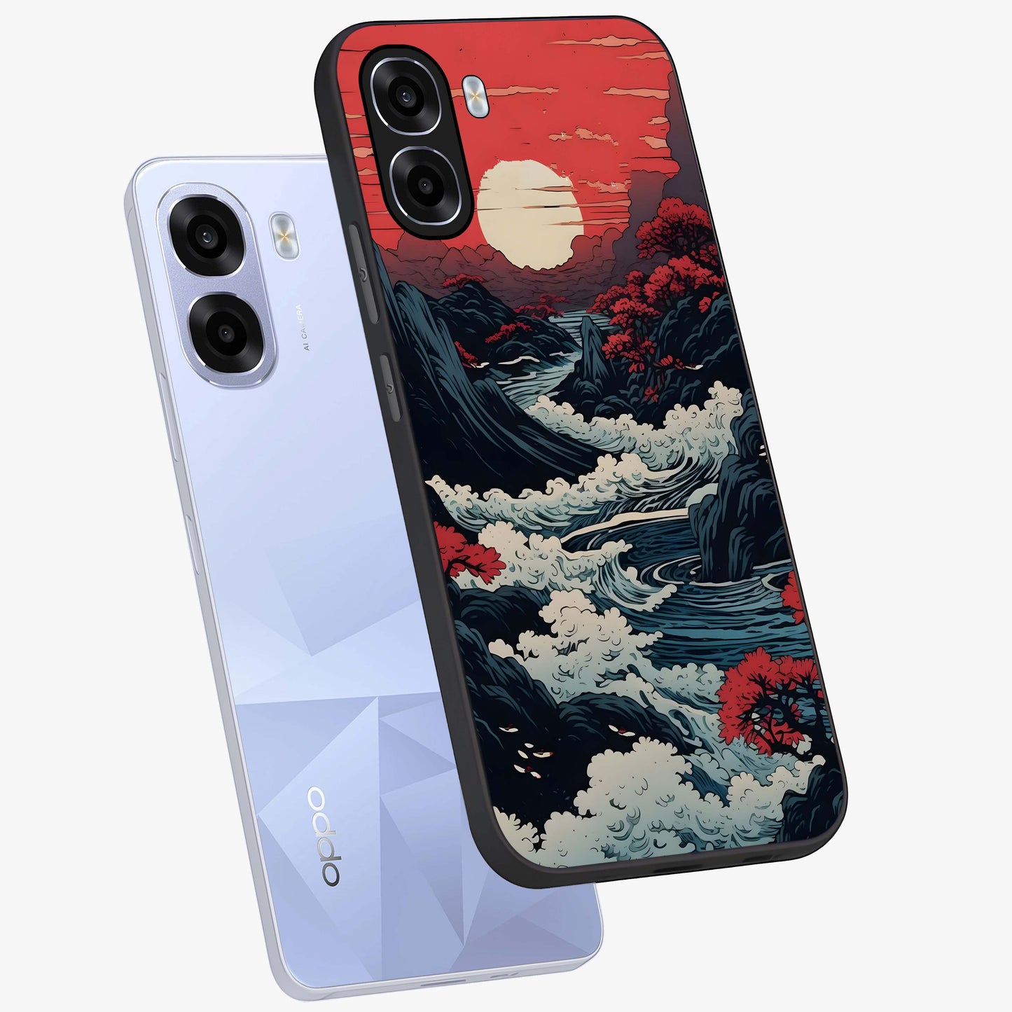 Red Sunset Scenery Glass Case displayed in angled mockup highlighting glowing sunset sky design with scenic aesthetic.