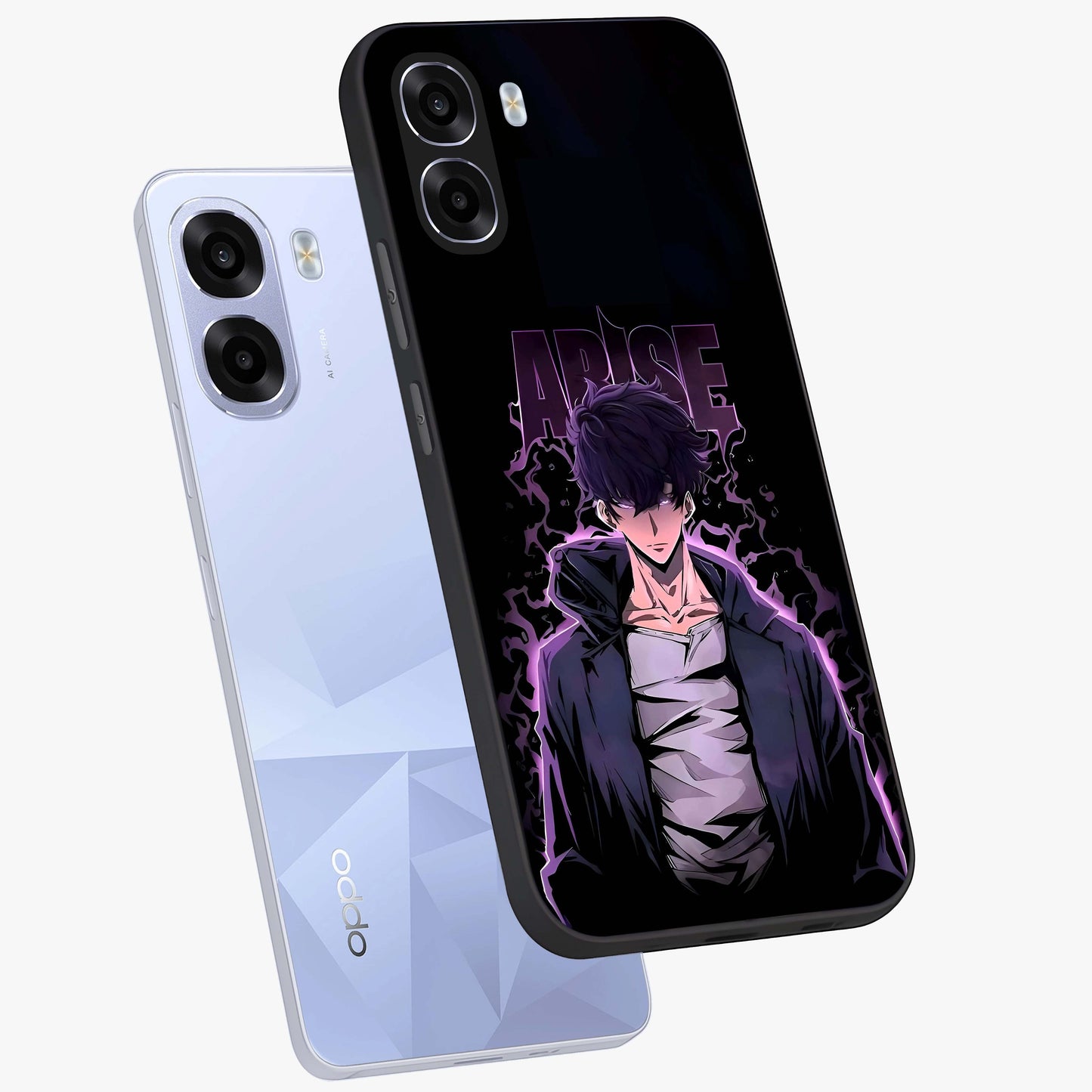 Shadow Monarch Awakening Glass Case displayed in angled mockup highlighting dramatic shadow warrior design with fantasy aesthetic.