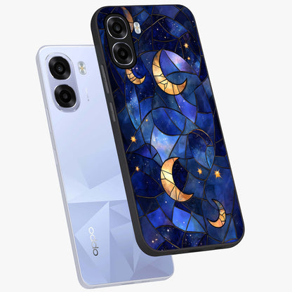 Starlit Sky Tapestry Glass Case displayed in angled mockup highlighting celestial night pattern with artistic aesthetic style.