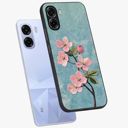 Threaded Blossom Breeze Glass Case displayed in angled mockup highlighting elegant floral design with soft aesthetic style.