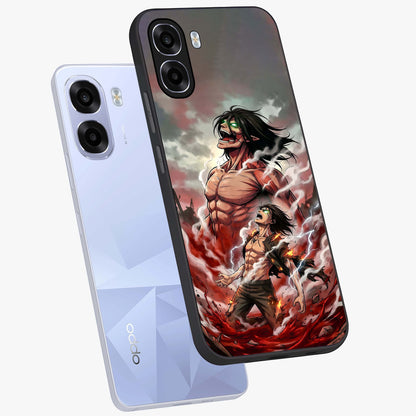 Titan Awakening Fury Glass Case displayed in angled mockup highlighting dramatic giant warrior design with bold anime aesthetic.
