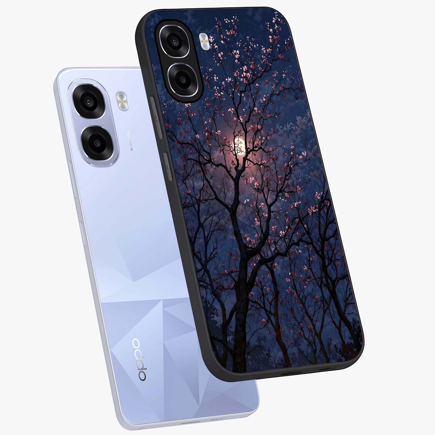 Twilight Sakura Serenade Glass Case displayed in angled mockup highlighting delicate sakura flower design with dreamy aesthetic.