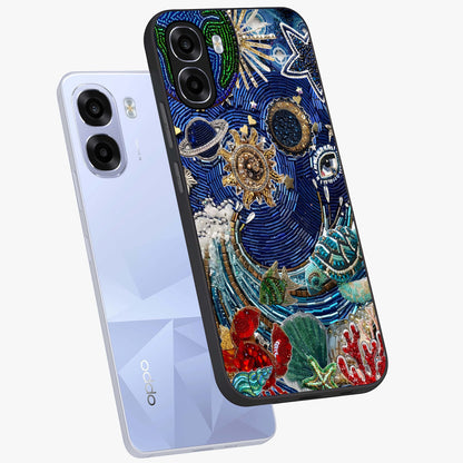 Universe Underwater Spark Glass Case displayed in angled mockup highlighting glowing aquatic design with celestial aesthetic.