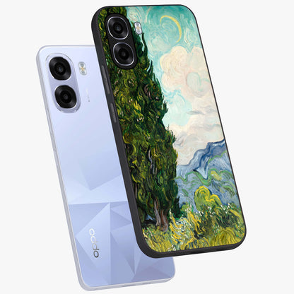 Van Gogh Vintage Art Glass Case displayed in angled mockup highlighting textured brushstroke design with classic aesthetic.