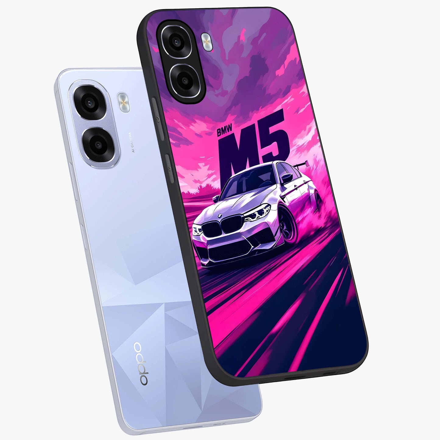 Velocity Drift Pulse Glass Case displayed in angled mockup highlighting dynamic drift design with sporty automotive aesthetic.