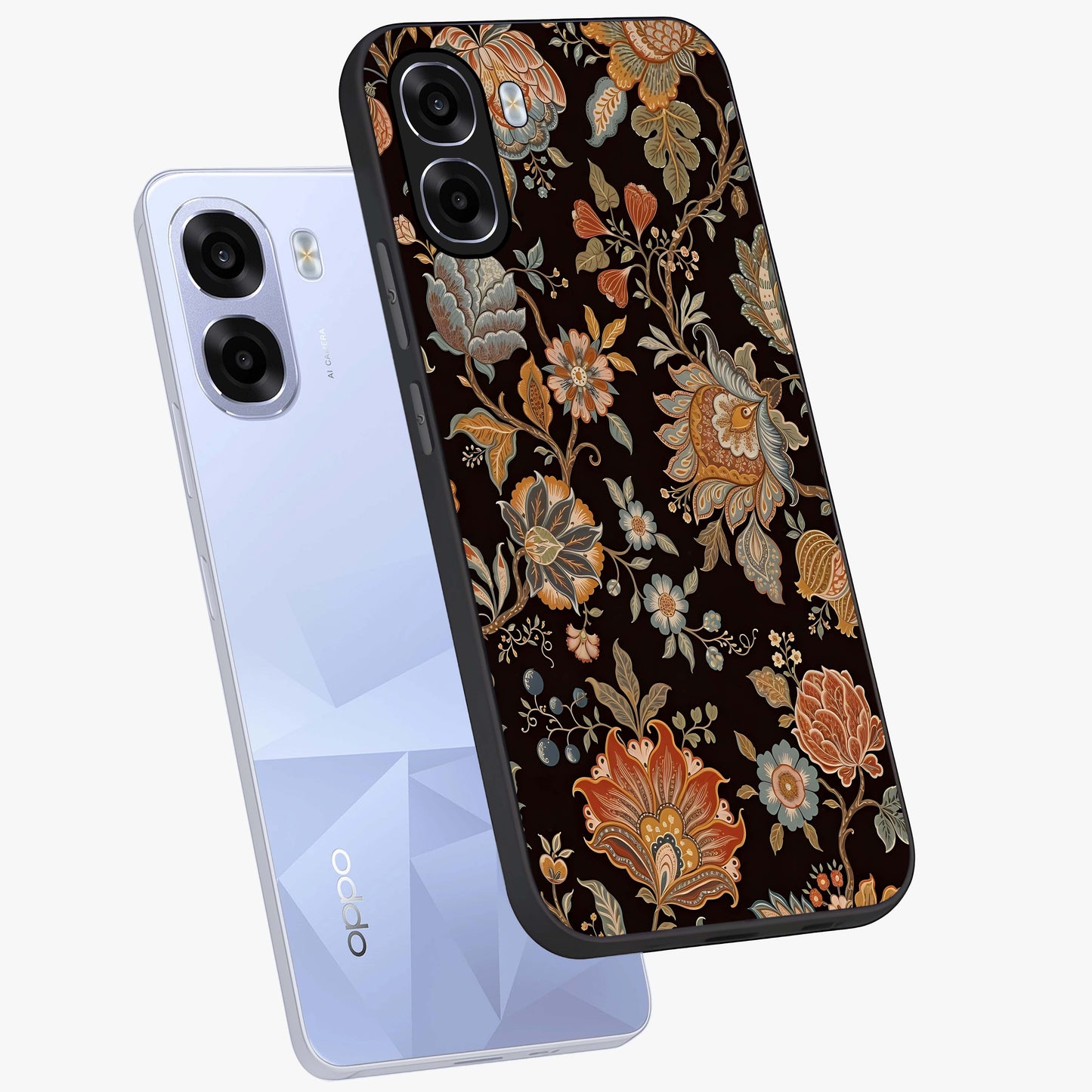 Vintage Floral Dream Glass Case displayed in angled mockup highlighting elegant vintage flower design with soft aesthetic style.
