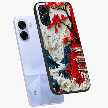 Whispers Of Sakura Waves Glass Case displayed in angled mockup highlighting flowing sakura design with soft floral aesthetic.