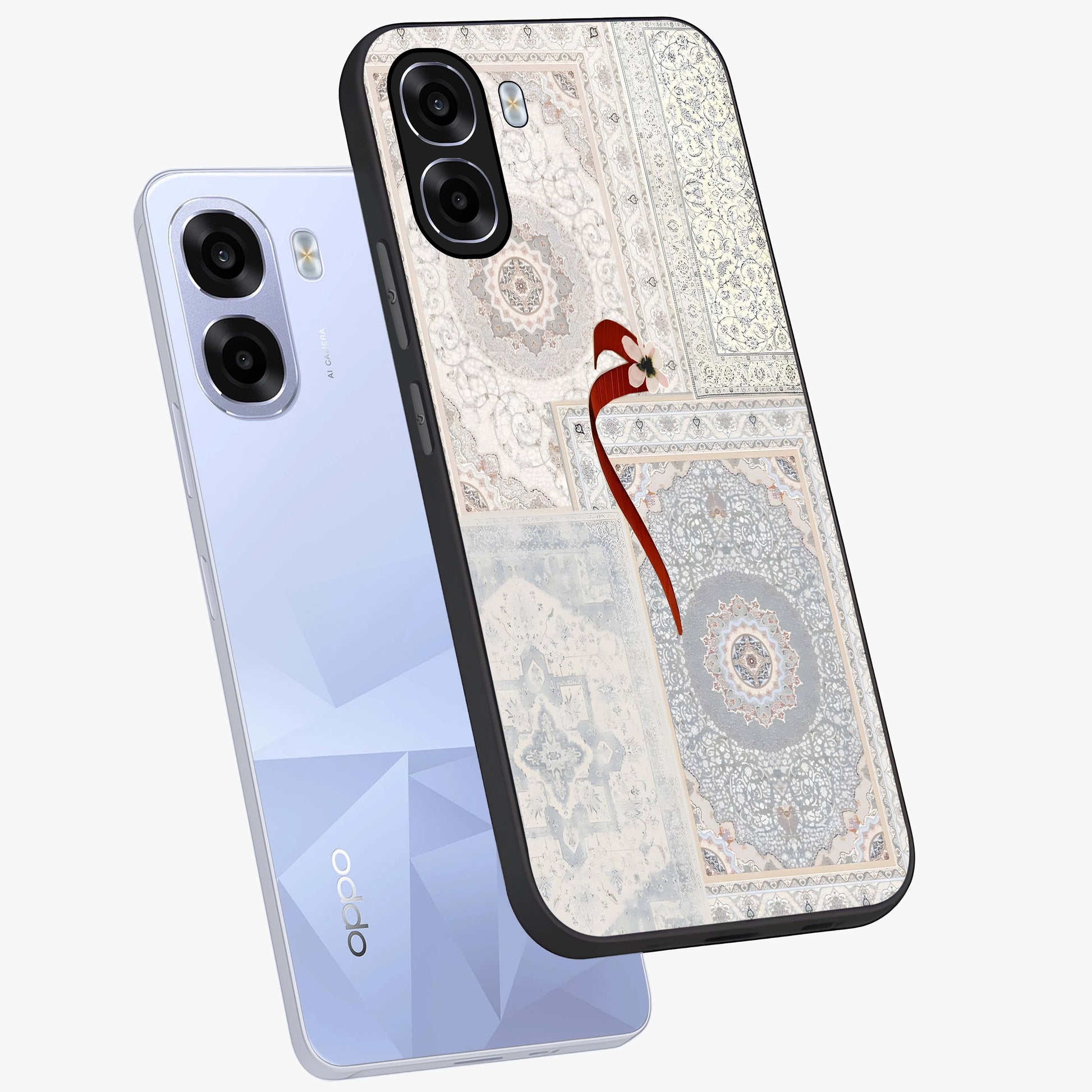 White Aesthetic Bow Glass Case displayed in angled mockup highlighting clean bow design with soft aesthetic style.