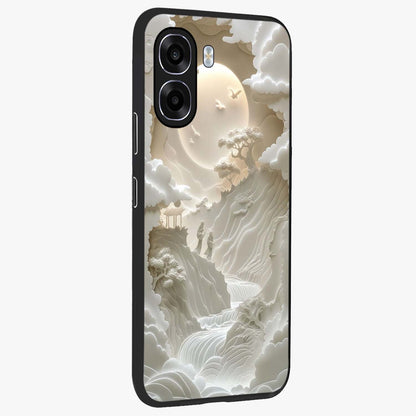 Celestial Origami Glass Case upright view showcasing creative origami artwork with modern celestial style.