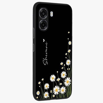 Daisy Cascade Custom Name Glass Case upright view showcasing elegant floral cascade design with personalized aesthetic.